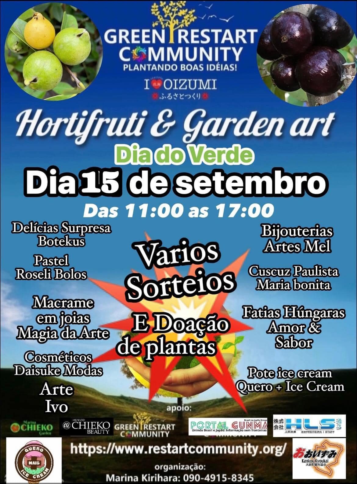 Evento Dia do Verde acontecera no Green Restart Community (Antigo Brazilian Plaza Oizumi)   Domingo dia 15 de Setembro de 2024.